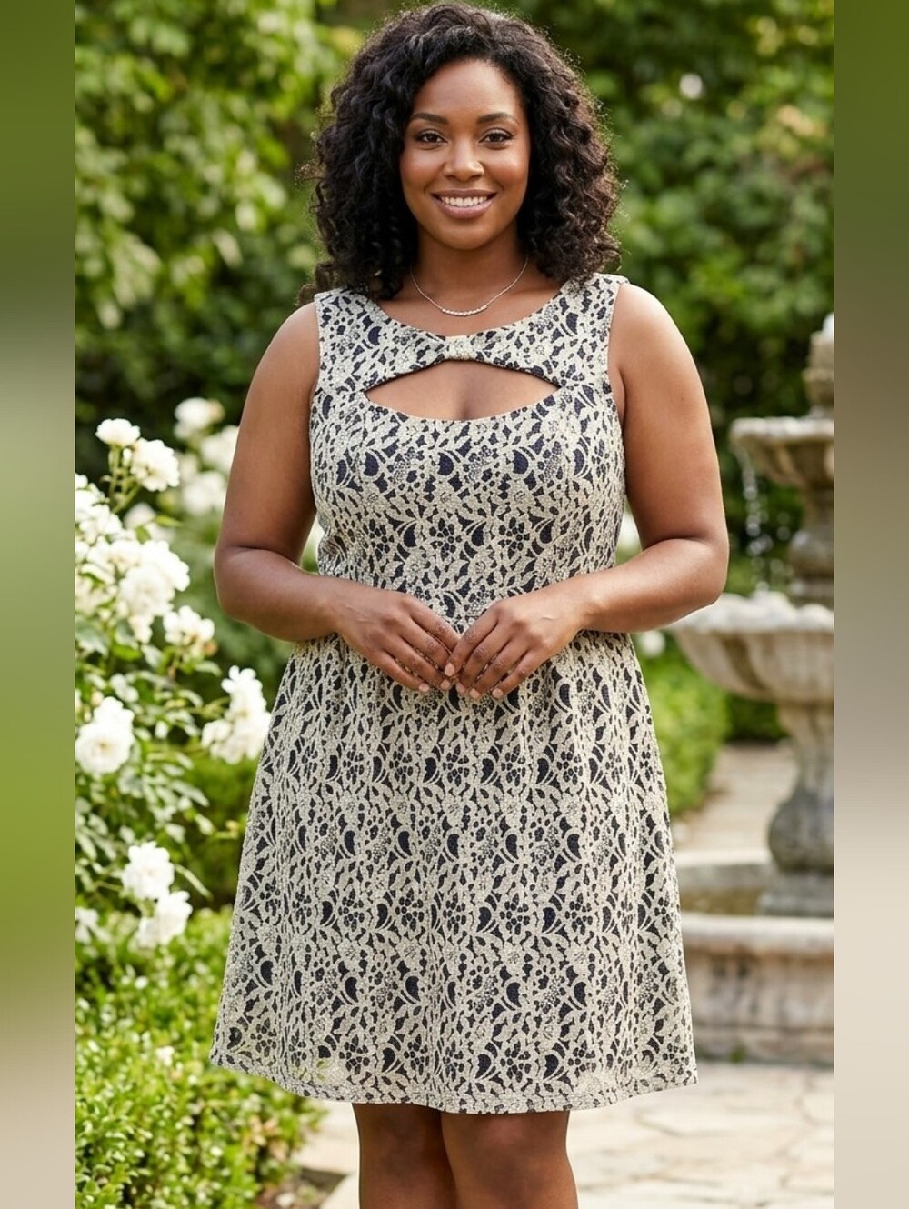 O'-Sher Plus Size 2XL Black Lace Keyhole Dress Sleeveless Formal Party Wedding